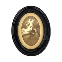 Vintage Cupid Asleep Framed Print by M.B. Parkinson - Romantic Wall Decor - Cherub Art - Oval Frame