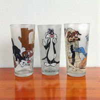 Vintage Warner Bros. Glasses, Set of 3, Looney Tunes, Sylvester, Road Runner, Cartoon Glasses, Collectible Glassware, Retro Kitchenware