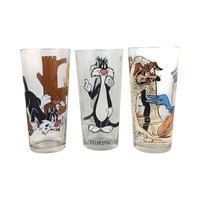 Vintage Warner Bros. Glasses, Set of 3, Looney Tunes, Sylvester, Road Runner, Cartoon Glasses, Collectible Glassware, Retro Kitchenware
