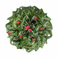 Vintage 1973 Atlantic Mold Holly Berry Christmas Plate, Ceramic Holly Plate, Hand-Painted Holiday Decor, Signed "Sue '73"