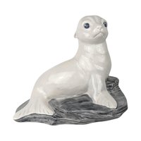 Vintage Ceramic Sea Lion Figurine, Hand-Painted White Sea Lion Sculpture, Nautical Decor, Ocean Animal Statue, Gift for Animal Lover