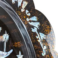 Vintage Black Lacquer Asian Shell Inlaid Wall Hanging, 23.5x16", Mother of Pearl Art, Oriental Decor, Gift for Asian Art Lovers