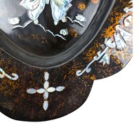 Vintage Black Lacquer Asian Shell Inlaid Wall Hanging, 23.5x16", Mother of Pearl Art, Oriental Decor, Gift for Asian Art Lovers