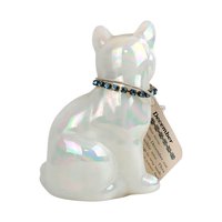 Vintage Signed Fenton December Opalecent Cat Figurine Blue Zircon Collar Collectible Glass Animal Lover Gift