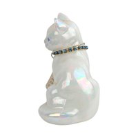 Vintage Signed Fenton December Opalecent Cat Figurine Blue Zircon Collar Collectible Glass Animal Lover Gift