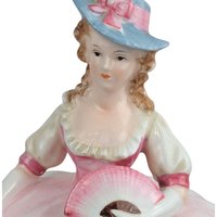 Vintage Andrea Lady Powder Box Pink Dress Ceramic Victorian Style Figurine Vanity Decor Gift for Her
