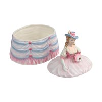 Vintage Andrea Lady Powder Box Pink Dress Ceramic Victorian Style Figurine Vanity Decor Gift for Her