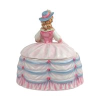 Vintage Andrea Lady Powder Box Pink Dress Ceramic Victorian Style Figurine Vanity Decor Gift for Her