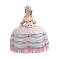 Vintage Andrea Lady Powder Box Pink Dress Ceramic Victorian Style Figurine Vanity Decor Gift for Her