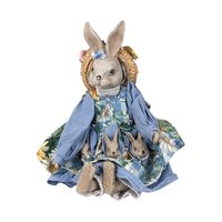 Vintage Mother Rabbit with Baby Bunnies Figurine | Ceramic and Cloth Rabbit Family | Easter Decor | Spring Decor | Nursery Decor