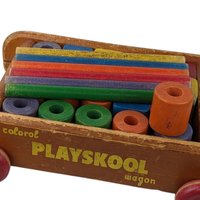 Vintage Playskool Colorol Wagon with Blocks | Wooden Pull Toy | Classic Toy | 1950s Toy | Educational Toy