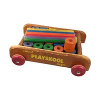 Vintage Playskool Colorol Wagon with Blocks | Wooden Pull Toy | Classic Toy | 1950s Toy | Educational Toy