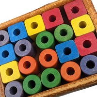 Vintage Playskool Colorol Wagon with Blocks | Wooden Pull Toy | Classic Toy | 1950s Toy | Educational Toy