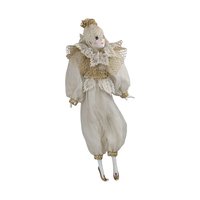 Vintage Cream and Gold Harlequin Doll, Porcelain Head and Limbs, 14 Inch Collectible Doll, Unique Gift for Doll Collectors