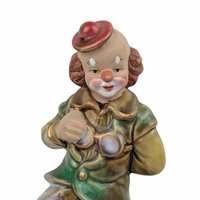 Vintage Clown Figurine, Green Jacket Clown, 6.75 Inch Height, Collectible Clown Statue, Whimsical Clown Decor, Gift for Clown Collectors