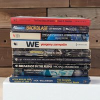 Vintage Sci-Fi Book Lot, Dystopian Classic We, Jack Williamson, Michael Moorcock, Instant Library, Bookshelf Decor Gift