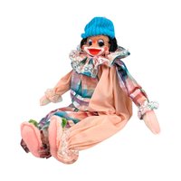 Vintage Handmade Wood Block Clown Doll, Plaid and Pink Outfit, Collectible Toy, Unique Gift