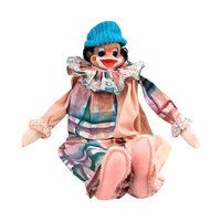 Vintage Handmade Wood Block Clown Doll, Plaid and Pink Outfit, Collectible Toy, Unique Gift