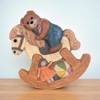 Vintage Frankie's Designs Bear on Rocking Horse Wall Hanging: Nursery Decor