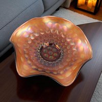 Vintage Fenton Coin Dot Marigold Carnival Glass Bowl | Ruffled Bowl | Iridescent Glass | Collectible Glassware | Home Decor