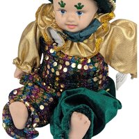 Vintage Little Irish Jester Doll, Porcelain Head Hands Feet, 9.25 Inch Height, Collectible Irish Decor, Whimsical Shelf Display