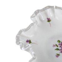 Vintage Fenton Violets in the Snow Milk Glass Dish | Ruffled Candy Dish | Trinket Dish | Collectible Glassware