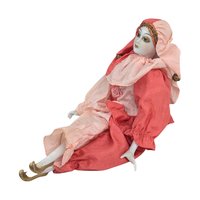 Vintage Posable Jester Doll, 13.5 Inch Porcelain Clown Figure, Display or Gift for Collector, Whimsical Home Decor