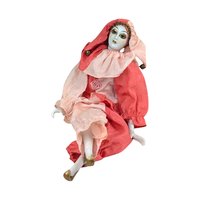 Vintage Posable Jester Doll, 13.5 Inch Porcelain Clown Figure, Display or Gift for Collector, Whimsical Home Decor