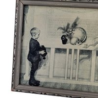 Vintage Swedish Mourning Print, Framed Art, Children, Symbolic Art, Antique Decor, Small Wall Art, Unique Gift, Historical Print