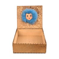 Vintage Pryography Box with Furry Face, Wooden Box, Unique Storage, Handmade Box, Decorative Box, Small Box, Whimsical Decor