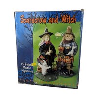 Vintage 13" Fabric Mache Scarecrow and Witch Figurines | Halloween Decor | Fall Decor | Collectible Figurines