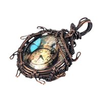 Handcrafted Copper Wire Wrapped Pendant | Clock Collage | Picture Cabochon | Earth Tones | Unique Gift | Vintage Style