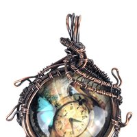 Handcrafted Copper Wire Wrapped Pendant | Clock Collage | Picture Cabochon | Earth Tones | Unique Gift | Vintage Style