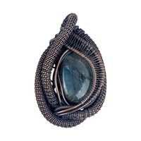 Handmade Labradorite Pendant, Copper Wire Wrapped Gemstone Jewelry, Unique Gift for Women, Oxidized Copper Pendant, Blue Green Labradorite