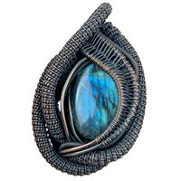 Handmade Labradorite Pendant, Copper Wire Wrapped Gemstone Jewelry, Unique Gift for Women, Oxidized Copper Pendant, Blue Green Labradorite