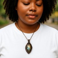 Handmade Labradorite Pendant | Copper Wire Wrapped | Green, Blue & Yellow Hues | 2.5" | Unique Gift