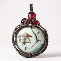 Copper Wire Wrapped Necklace with Female and Carousel Design | Unique Artisan Jewelry | Handmade Statement Piece | Whimsical Fashion