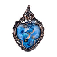 Handmade Copper Wire Wrapped Pendant with Blue Birds | Unique Artisan Jewelry | Nature-Inspired Necklace | Gift for Bird Lovers