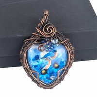 Handmade Copper Wire Wrapped Pendant with Blue Birds | Unique Artisan Jewelry | Nature-Inspired Necklace | Gift for Bird Lovers