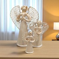 Corn Husk Angel Figurines | Set of 3 Praying Angels | Rustic Angel Decor | Handmade Angel Trio | Natural Fiber Art