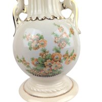 Vintage Floral Vase with Handles: 10 Inch USA Pottery for Farmhouse Mantle Decor