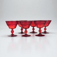 Set of 6 Vintage Viking Glass Mt. Vernon Pineapple Stem Ruby Red Sherbet Glasses | Elegant Glassware | Dessert Glasses | Collectible Glass