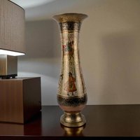 Vintage Ornate Brass Vase: 11.75" Tall Floral Engraved Design