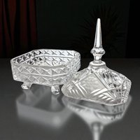 Vintage Crystal Candy Bowl with Lid, 10"H, Diamond Pattern Glass, Footed Bowl, Home Decor, Hostess Gift, Candy Jar
