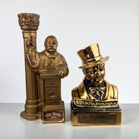 Vintage Old Mr. Boston Whiskey Decanter & 1969 Ezra Brooks Churchill Iron Curtain Speech Decanter, Empty, Collectible Barware, History Buff
