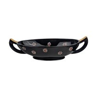 Vintage Imperial Glass Black and Gold Bowl Set with Daisy Design, Handled Bowls and Plates, Elegant Tableware, Gift for Hostess, Collector
