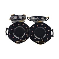 Vintage Imperial Glass Black and Gold Bowl Set with Daisy Design, Handled Bowls and Plates, Elegant Tableware, Gift for Hostess, Collector