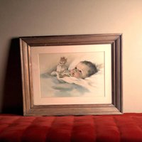 Vintage Bessie Pease Gutmann Baby Print, Framed Art, 19.25"x15", Sentimental Nursery Decor, Collectible Art Print