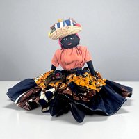 Vintage 17" Jamaican Folk Art Doll with Handcrafted Fabric Dress, Straw Hat, Collectible Caribbean Souvenir, Gift for Doll Collectors