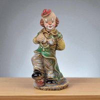 Vintage Clown Figurine, Green Jacket Clown, 6.75 Inch Height, Collectible Clown Statue, Whimsical Clown Decor, Gift for Clown Collectors